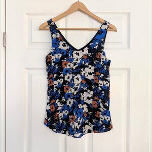 RW&CO V neck sleeveless tank top navy floral size XXS